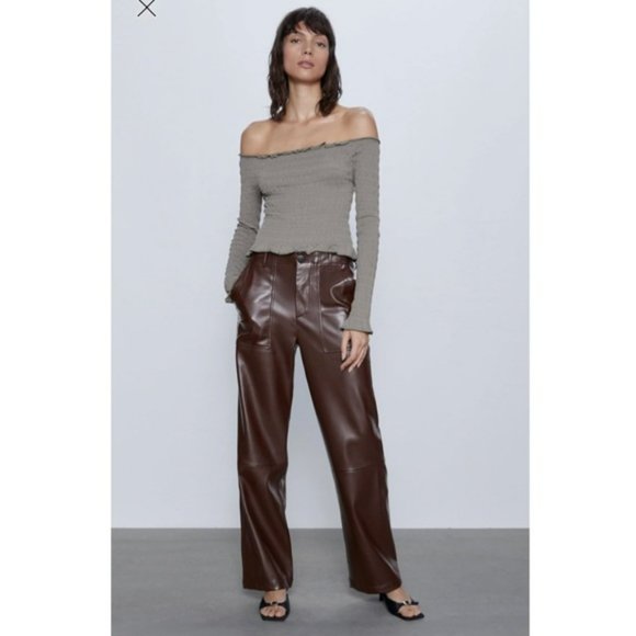 ZARA Off The Shoulder Smock Ruffled Top - Picture 8 of 8